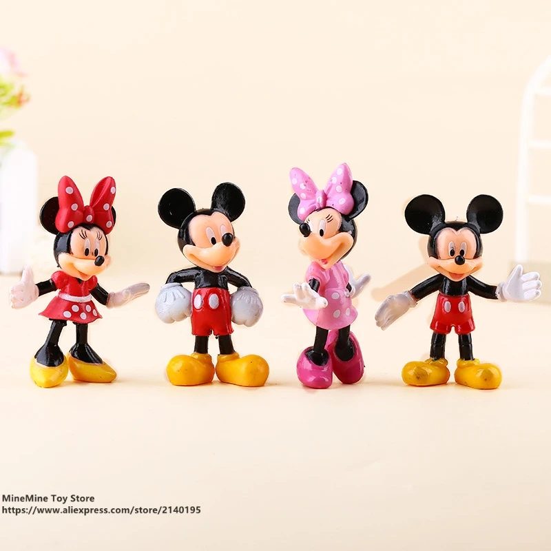 DISNEY Mickey Mouse Minnie 4pcs/set 7.5cm Action Figure Posture Anime Decoration Collection Figurine Toy model for children gift | Игрушки и