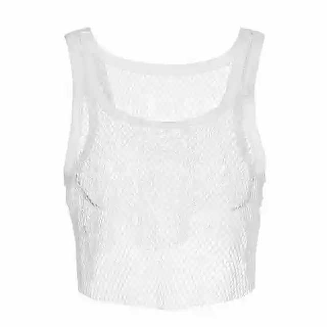 Weekeep Sexy Hollow Out Mesh Tank Top Women Summer Cropped White Female Camisole Loose Patchwork