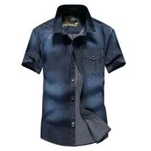 Лето г. Новая короткая рубашка отдыха людей ковбойская рубашка хлопок короткий рукав Джинсовые рубашки модная мужская Топы корректирующие Повседневное cowboyshirt