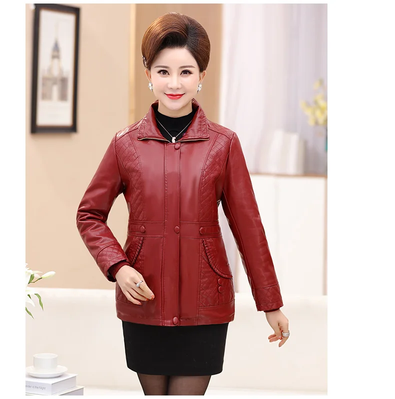 Middle Aged Women Winter Leather Jacket Short Padded Coat Artificial Fur Collar Jackets For Old Women Winter Coat 2018 New CH741 (2)