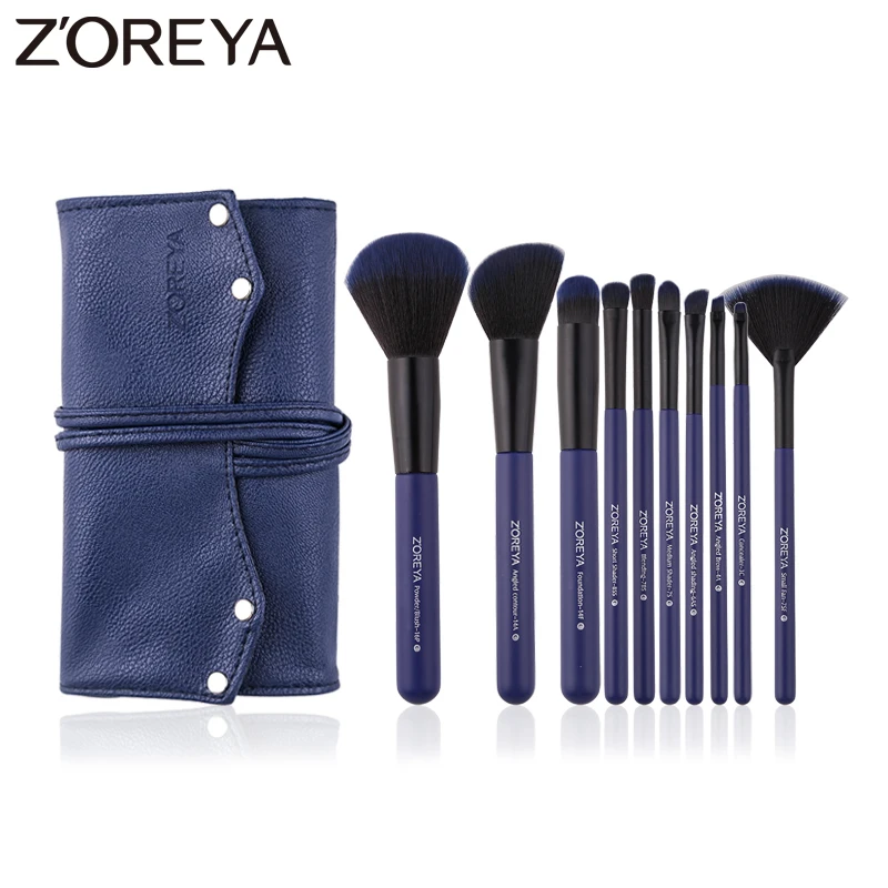 

10Pcs Blue Small Fan Makeup Brushes Soft Synthetic Blush Eye Shadow Brush Cosmetics Concealer Angled Brow Make Up Tools