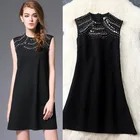 Cheap Autumn Dress 2016 New Women's Clothing Solid Beaded Sequined Sleeveless O-Neck A-Line Slim Short Dresses Female