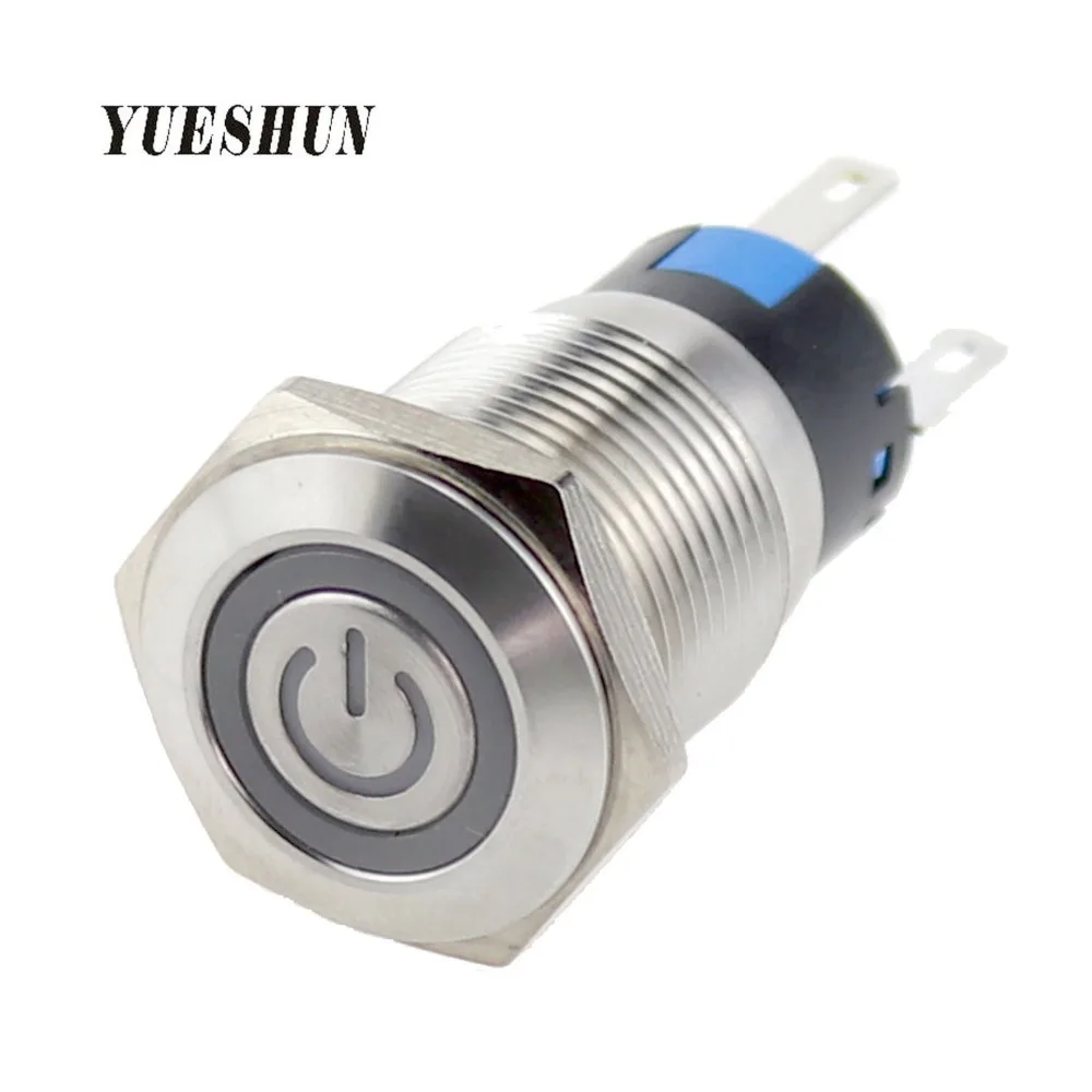 

YUESHUN 16mm LED Push Button Switch Electrical Equipment Stainless Steel Switch Momentary Type Pin Terminal Power Switches