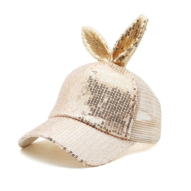 Baby Girl Baseball Hat Fashion Summer Kids Boy Mesh Visor Caps with Rabbit Ears Sequins Sun Skull Cap for Beach Park Outdoor3