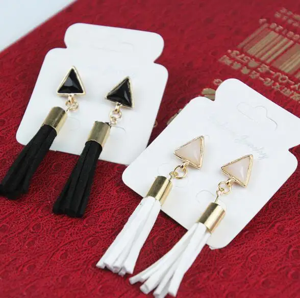 

Hot Sale Black White Leather Tassel Earrings For Women Girl Statement Ear Jewelry Excellent Gift Wholesale Drop Shipping