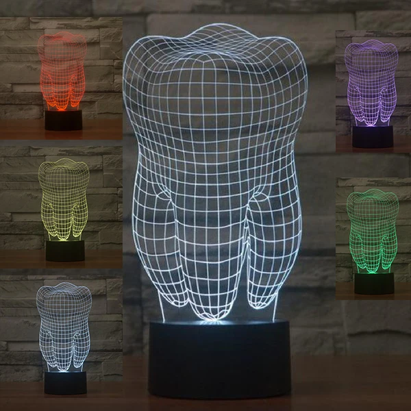 

USB Touch Remote Switch Table Cool Lamp 3D Tooth Shape LED Night Light Acrylic Colorful Kids Baby Bedroom Atmosphere