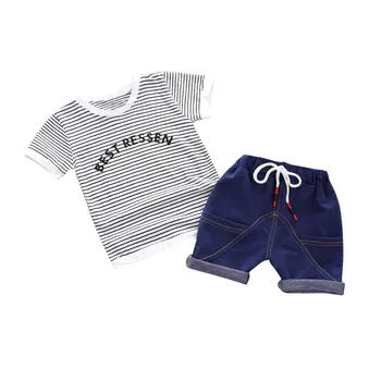 

Summer Baby Boys Children Suit Casual Kids Short Sleeve Stripe Sport Suits Baby Clothes Sets 0-3Y