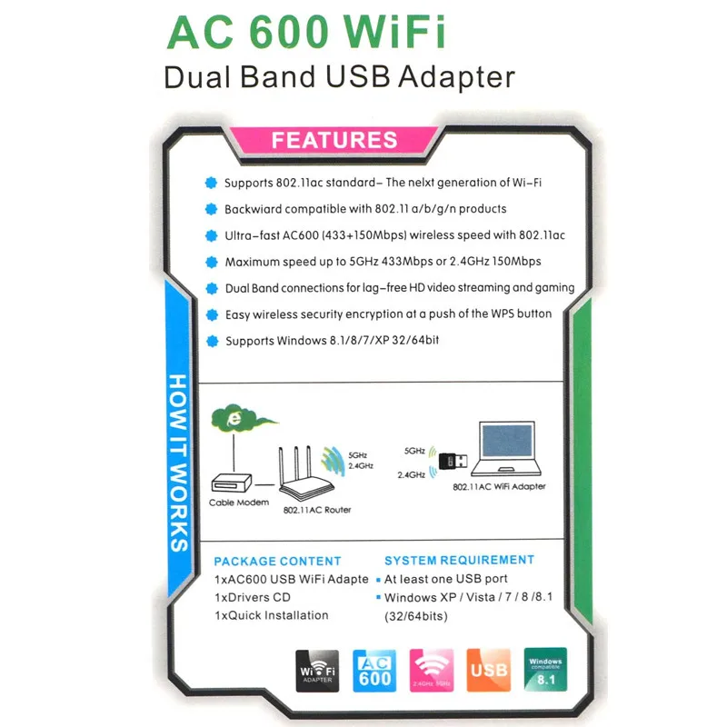 Dual Band AC 600 Мбит/с USB WiFi ключей 2.4 ГГц 5 ГГц ac600 Беспроводной-N Сетевой адаптер usb2.0 Беспроводной gigabite Скорость ключ