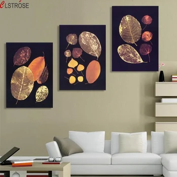 

CLSTROSE 3 Piece Wall Art Canvas Prints Gold Leaf Picture Modern Wall Painting On Wall Still Life Painting For Living Room Decor