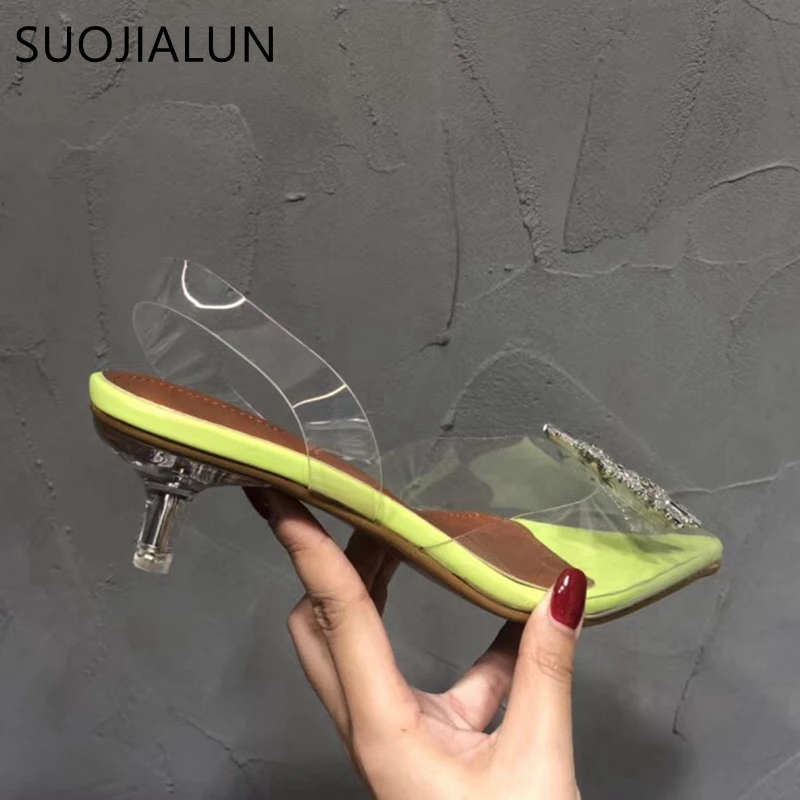 Новинка 2019 Брендовые женские сандалии SUOJIALUN Модные прозрачные из ПВХ с