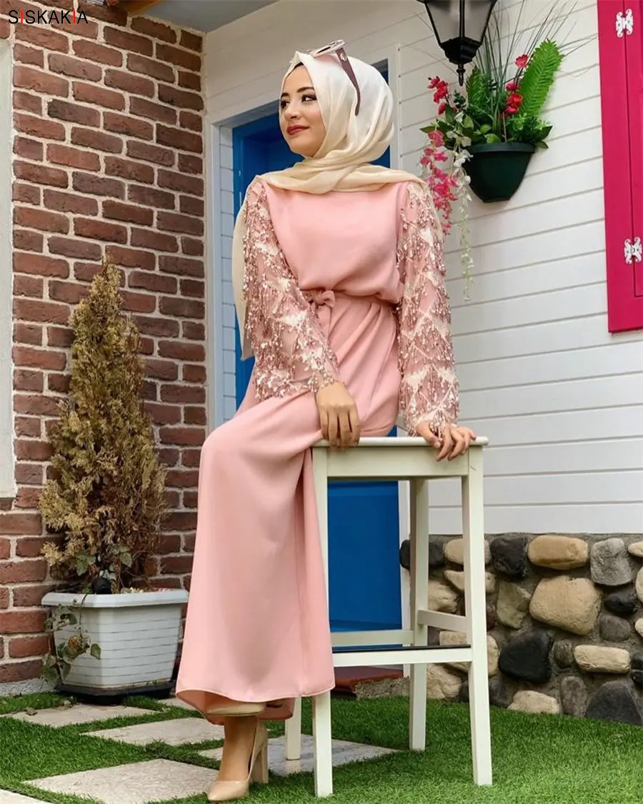 Siskakia повседневные мусульманские женские платья модные Лоскутные Платья с кисточками и блестками с длинными рукавами свежая Милая средняя
