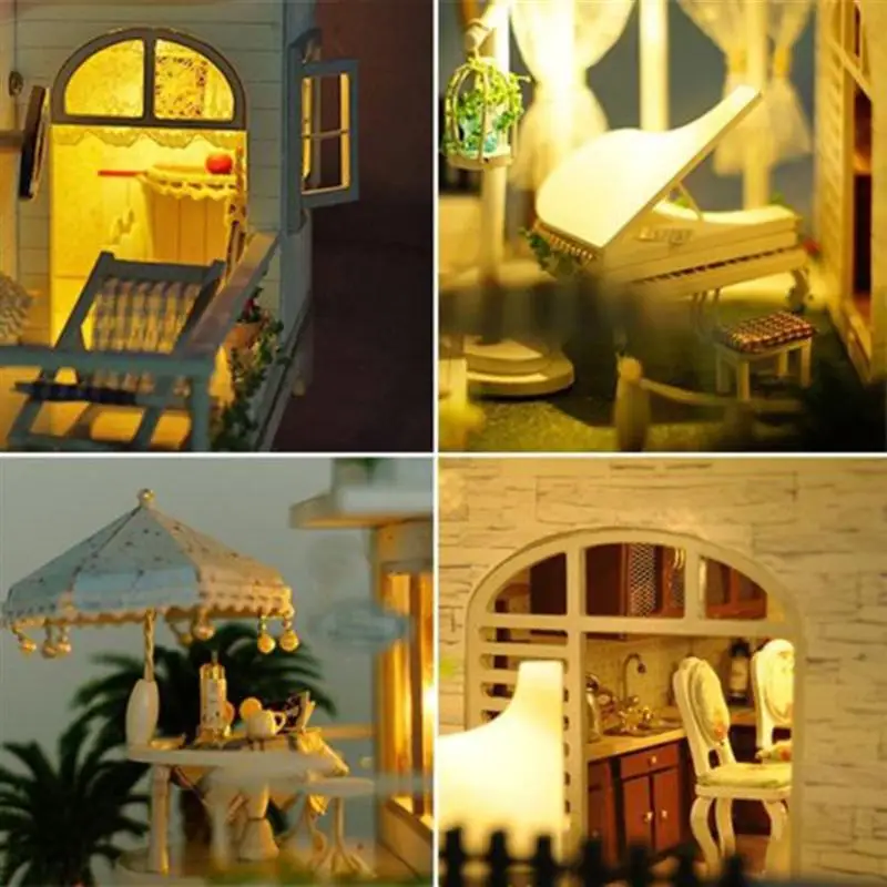 Dollhouse Toy Miniature Scale Model Puzzle Wooden Doll House With