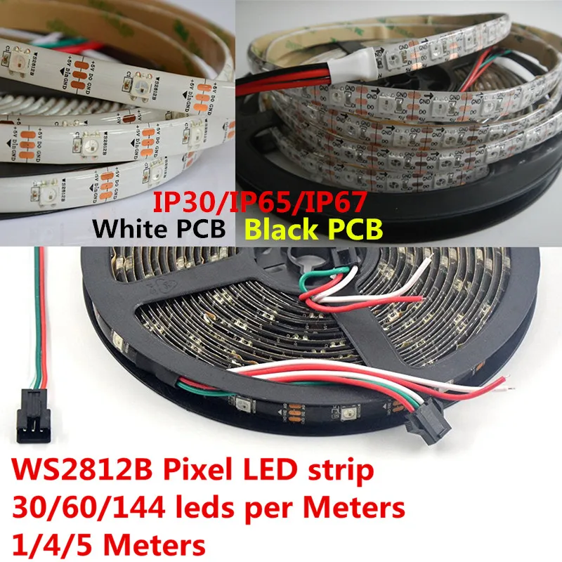 Умная светодиодная Пиксельная лента ws2812b 5 в постоянного тока черная/белая