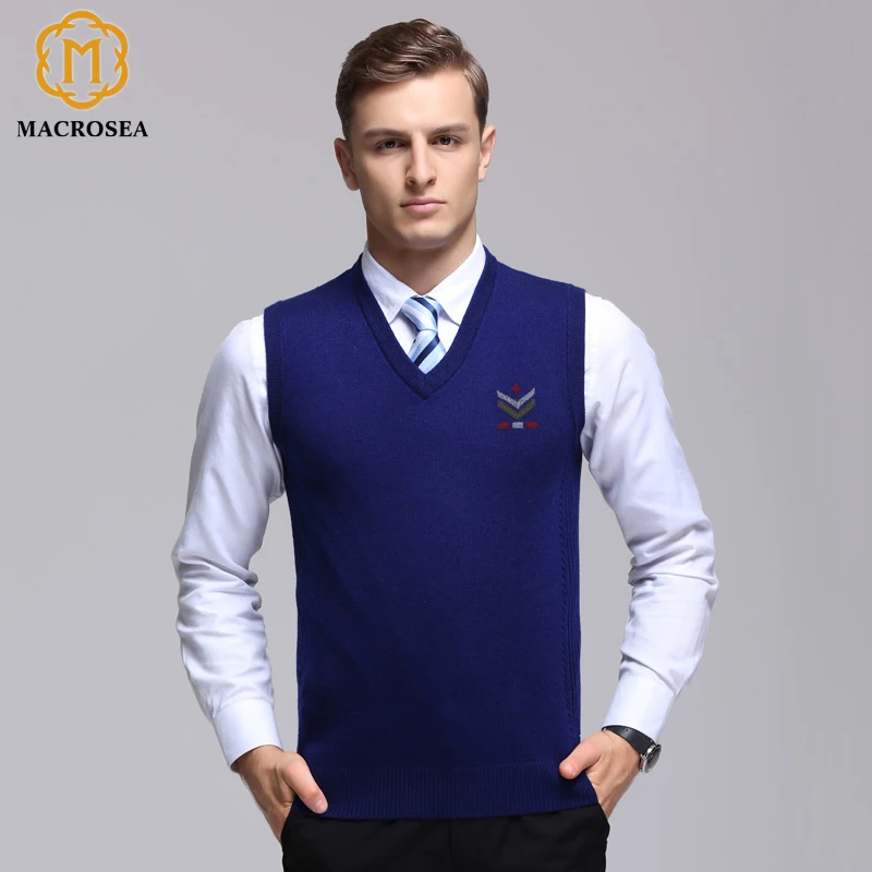 MACROSEA Men's Formal Casual Knit Vest Pullover Solid Color Business