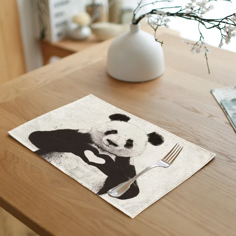 Гигантская панда особенности скатерть 42*32 см милый озорной Слова Любовь личности простой льняной домашний обеденный ткань украшения