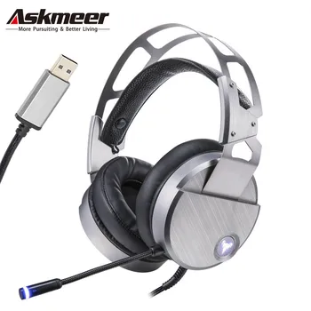 

Askmeer USB Gaming Headset casque Best Stereo Super Big Earmuffs Game Headphones with Mic Microphone Led Light for PC Gamer