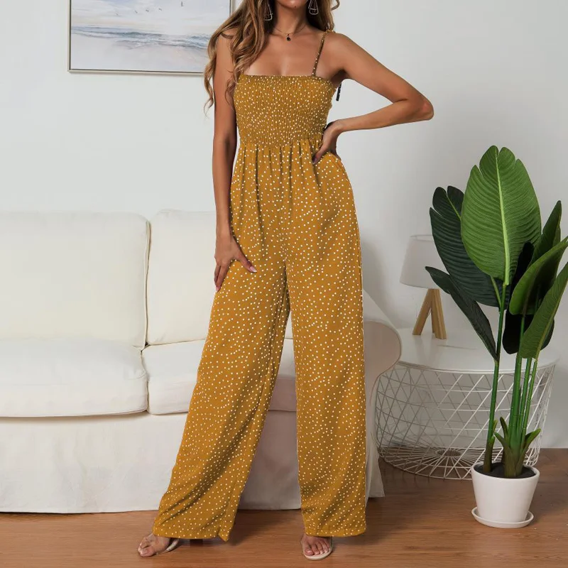 Женский комбинезон в горошек Lossky длинный красный с бантом на бретельках и