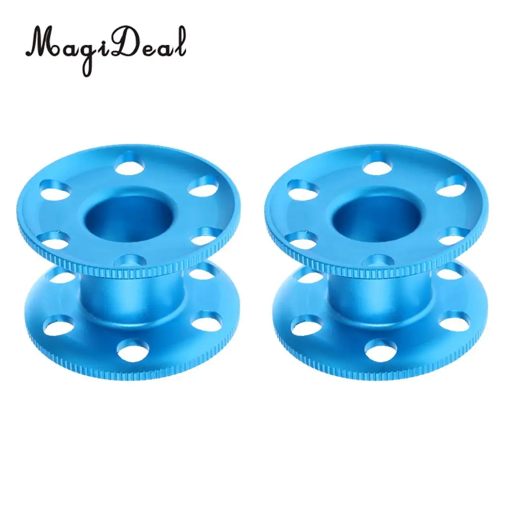 2Pcs Ultra-light Aluminum Alloy Scuba Diving Finger Spool Dive Reel Guide Line Spool Snorkeling Gear Equipment Accessories Blue