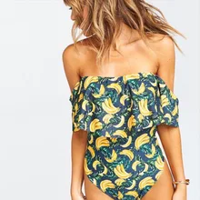 FALLINDOLL с открытыми плечами Одна деталь купальник Для женщин купальники рябить ванный комплект с цветочным принтом Монокини triquini блесток Купальник