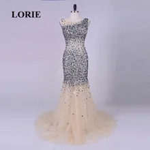 LORIE Luxury Evening Dresses for Women Bling Bling Elegant Prom Gown O-Neck Beading Rhinestones Mermaid Crystal Party Dress 2018