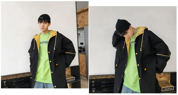 Korean Long Jacket Men Camouflage Hooded Trench Coat Men Spring Street Style Military Trenchcoat  (17)