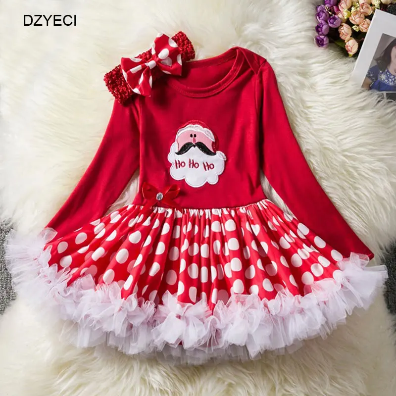 DZYECI мой первый Рождественский Костюм Для Bebe, комплект для девочек, один год, наряд для малышей, новое платье Bron G 1st, повязка на голову, костюм для детей - Цвет: Red 1