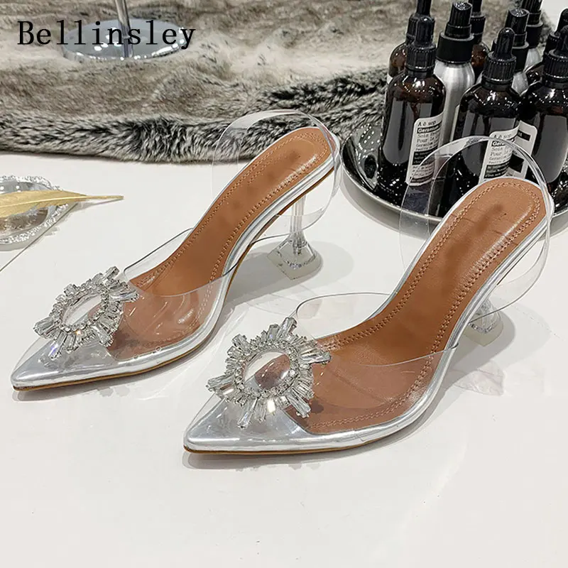 New PVC Transparent High Heel Crystal Pumps Sandals Woman Pointed Toe Perspex Heel Women Bride Wedding Shoes 9CM Pumps - Цвет: Transparent color