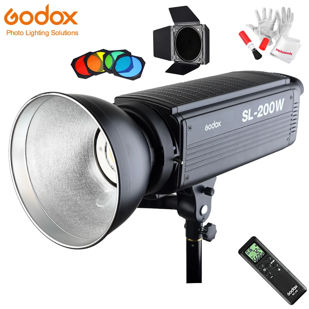 Godox SL-200W Led Video Light 5600K 200W CRI 95+ Bowens Mount w/ Remote Controll BD-04 Barn Door Honeycomb Grid 4 Color Filters |