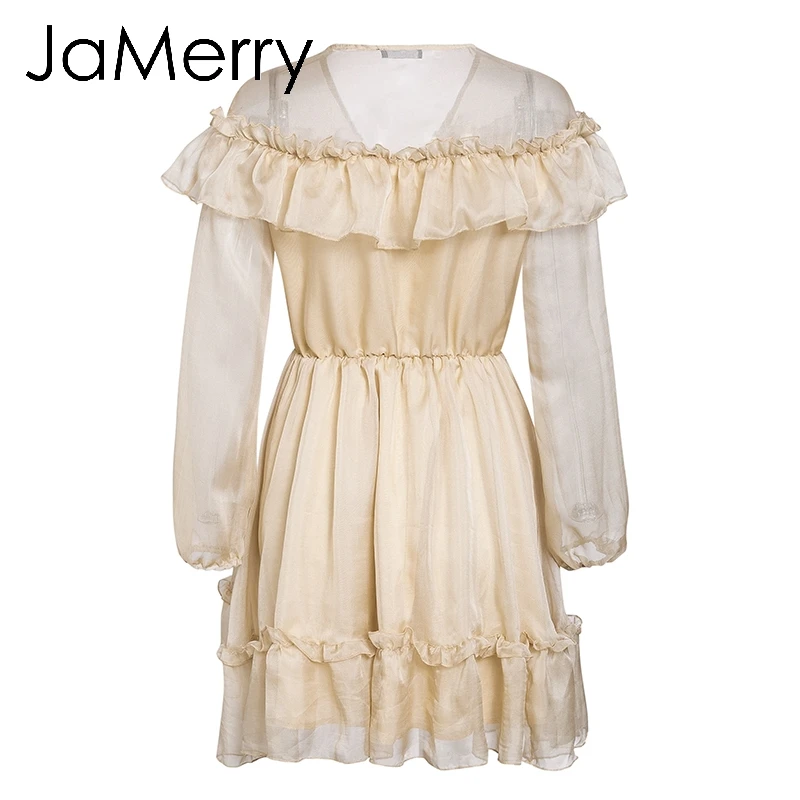 JaMerry, сексуальное Плиссированное женское мини платье для вечеринки, элегантное, с длинным рукавом, с сетчатой подкладкой, короткое платье, с высокой талией, женские платья, vestidos