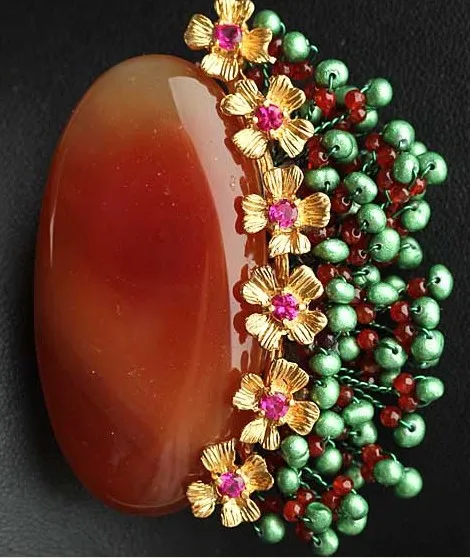 

Semi-precious Stone Brooch Pendant double use Flower Fashion Jewelry Women Brooch Bouquet Free Shipping