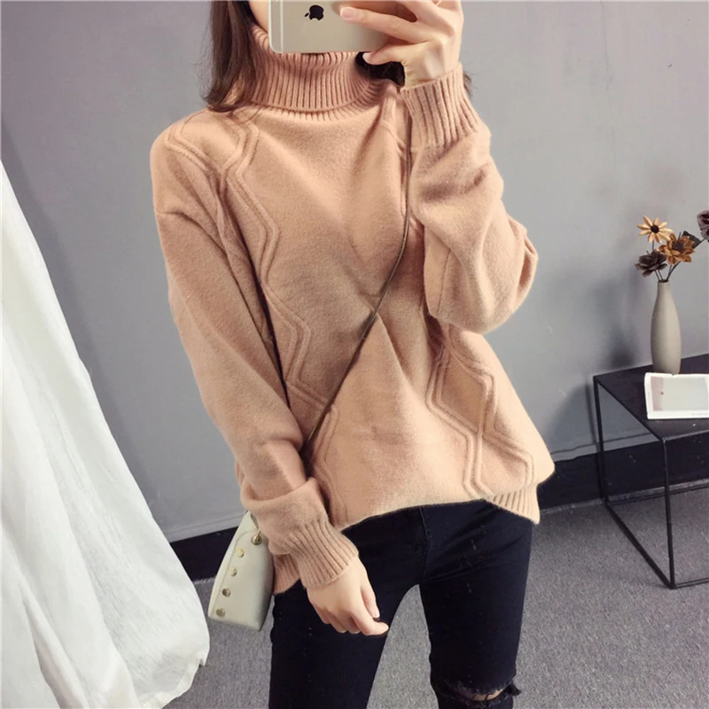 Women Turtleneck Pullover Sweater 2018 Autumn Winter New Tops Female Loose Fashion Sweater High Collar Warm Knit Pullover NO621 Women Turtleneck Pullover Sweater 2018 Autumn Winter New Tops Female Loose Fashion Sweater High Collar Warm Knit Pullover NO621