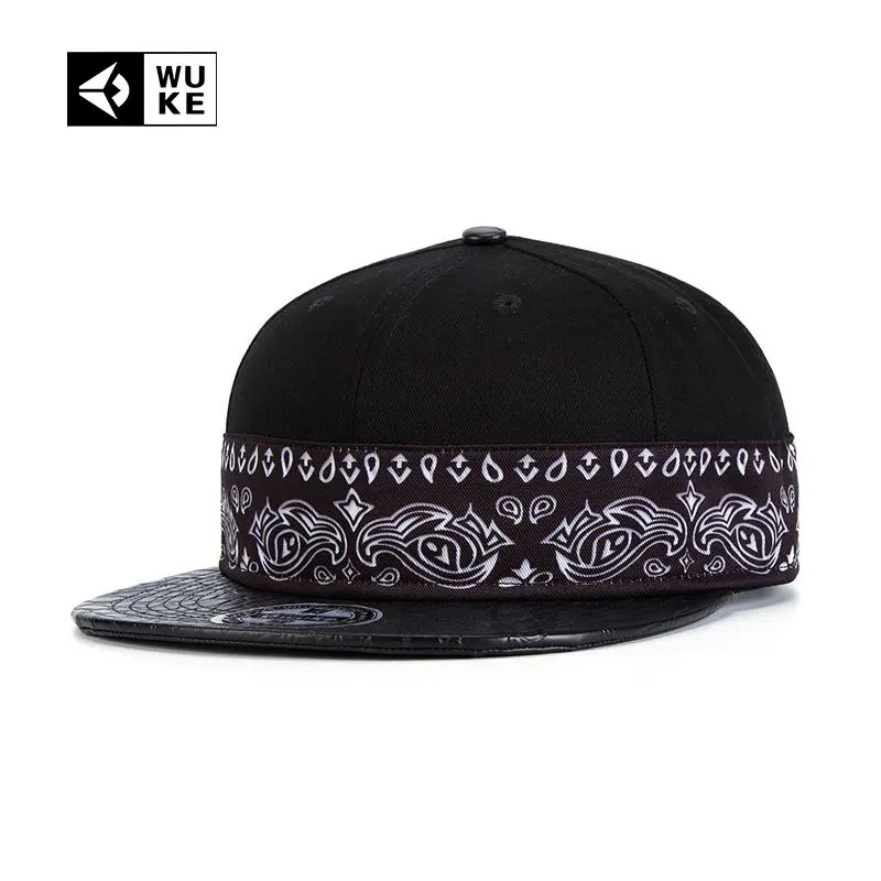 

[WUKE] Adjustable Hip Hop Snapback Cap Cashew flowers PU brim Baseball Caps For Men and Women Fashion Hat Unisex Wholesale
