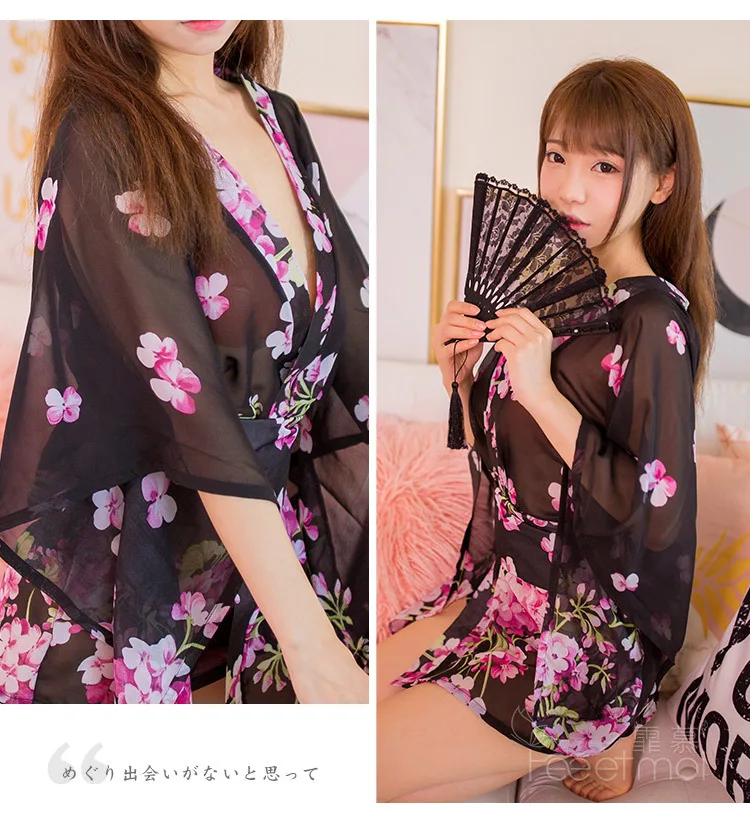 Сексуальное глубокое кимоно с v-образным вырезом японское традиционное японское женское цветочное ночная рубашка с принтом короткий купальный халат эротические плащи для спальни
