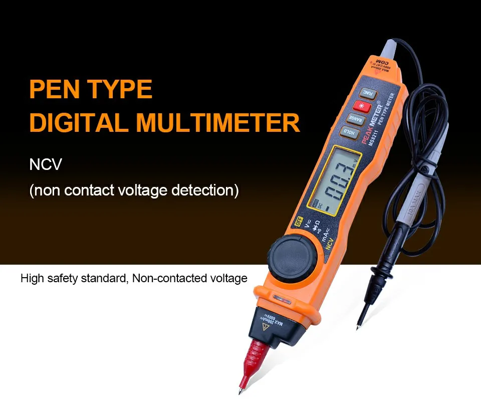2000 отсчетов Ручка Тип Цифровой мультиметр с бесконтактным PEAKMETER MS8211 детектор переменного напряжения Тестовый зажим DC/AC 600 В DC/AC 200 мА