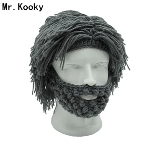 Mr. закидонами парик борода Шапки Хобо сумасшедшего ученого пещерный ручной вязать теплые зимние шапки Для мужчин Для женщин Хэллоуин Подарки Забавные вечерние шапочки - изображение