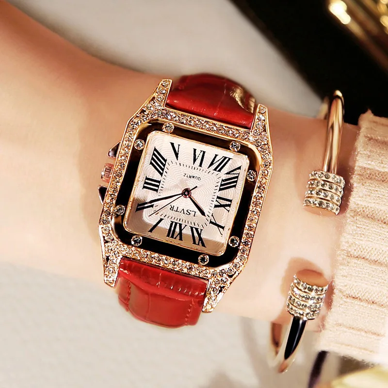 Женские часы, современная мода, Женские кварцевые наручные часы, студенческий кожаный браслет, роскошные часы - Цвет: Красный