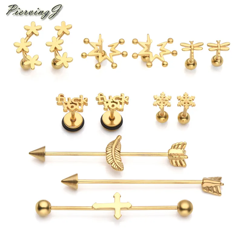 

PiercingJ 13Pcs Set Mixed style Stainless Steel Ear Stud Helix Cartilage Tragus Stud Earrings Piercing