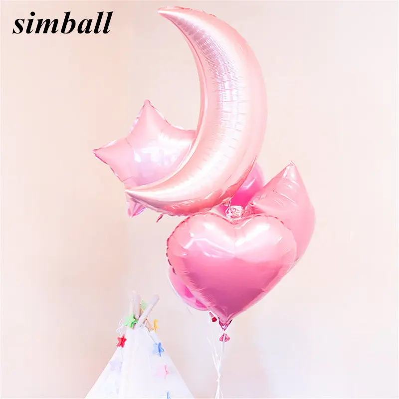 

6pc/Lot 36inch Large Moon Ballon 18inch Star Heart Balloon Helium Foil Balloons Baby Birthday Party Decor Wedding Party Supplies