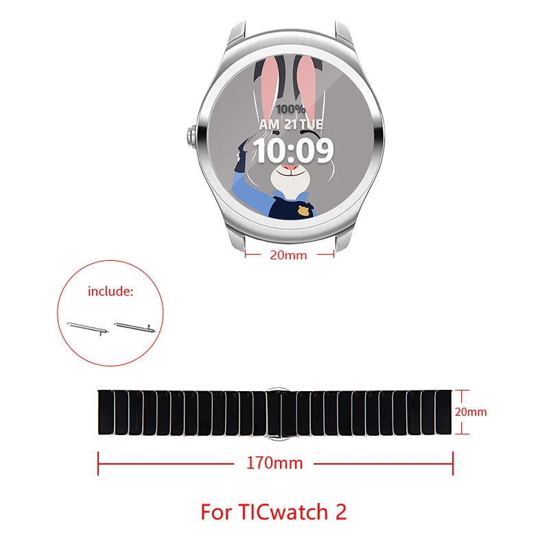 

For TICwatch 2 Ceramic strap Compatible band width 20mm watch Folding buckle adjustable size For TICwatch 2 strap