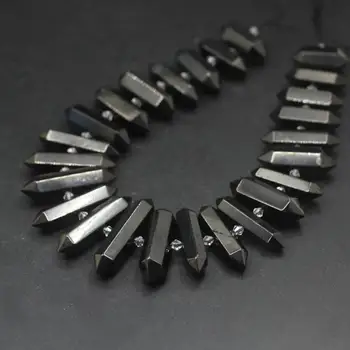 

15.5"strand Faceted Slice Double Point Graduated Pendants,Natural Black Obsidian Stone Hexagon Nugget Loose Beads Jewelry Making