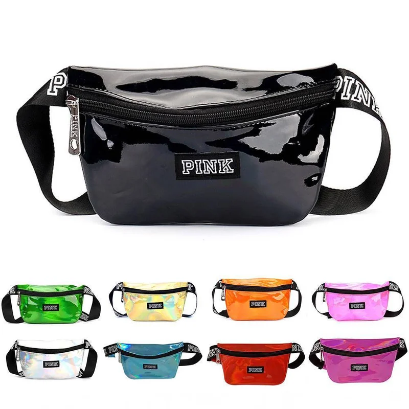 

2018 Luxury brand Womens Fanny Pack Shiny Leather Pouch Belt Waist Bum Bag Waist Phone Pocket women waist bag