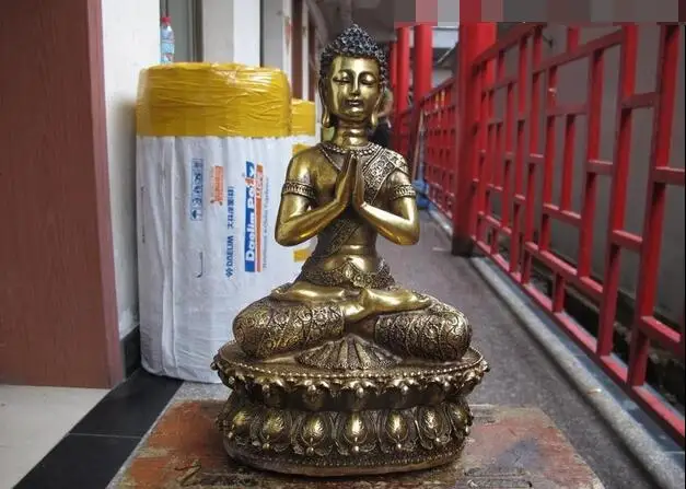 

13"Tibet Temple Bronze Gild Thailand Ayutthaya Maitreya Sakyamuni Buddha Statue