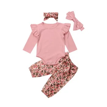 

3Pcs Autumn Clothes For Girls 2018 Newborn Baby Girl Long Sleeve Top Romper Floral Printed Pants Headband Baby Girl Clothes 0-3Y