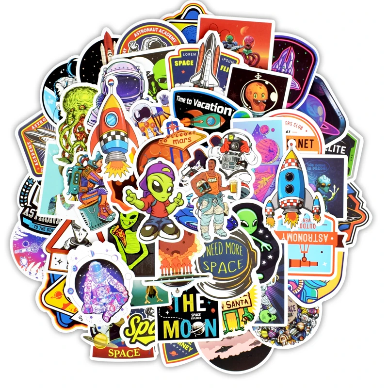 

50pcs Space Alien ET Graffiti Sticker Cartoon Personality Astronaut Rocket Planet UFO Laptop Guitar Suitcase Skateboard Sticker