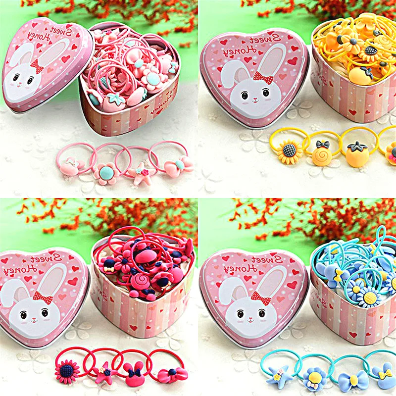 

20pcs/Lot Gift Box Elastic Hair Bands Hair Rope Rubber Band Hair Accessories Headgear Child Girl Little Girl Durag Tied Hair