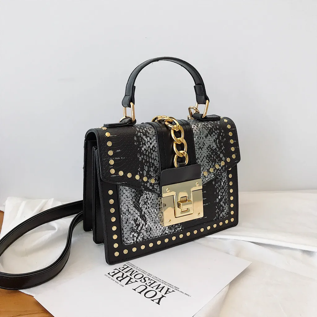 Women Retro Serpentine Crossbody Bags Appliques Hasp Handle Bag Shoulder Bags Baguette High Quality Leather Flap