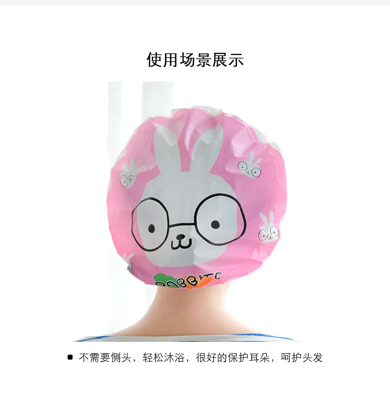 Waterproof Shower Caps Eco-Friendly Cartoon Bath Protector Lace Elastic Band Hat Bath Bathroom Product Women Bathing Cap Plastic