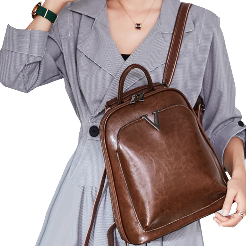 

Genuine Leather Women Backpack Cross Body Messenger Shoulder Bags Cowhide School Daypack Fashion Retro Female Rucksack Knapsack