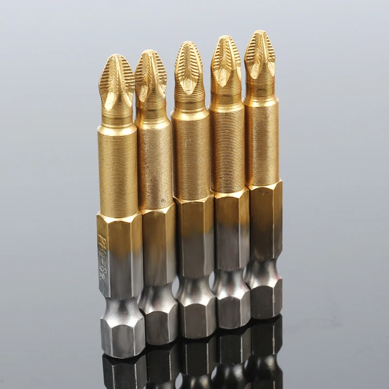 5Pcs Anti-skid Electric Screwdriver Bit Drill Bit Titanium Coating 1/4hexagonal Handle Single-sided Magnetic Hex Handle PH2 50mm