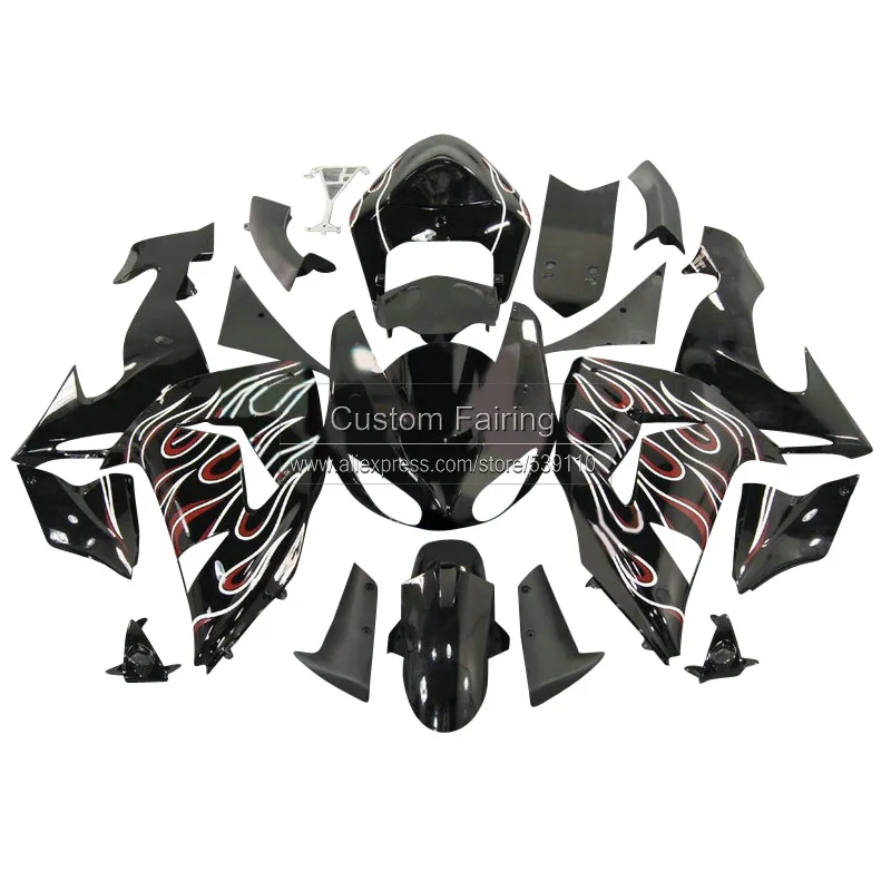 Поп Обтекатели для Kawasaki ZX10R zx 10r 2007 2006 Ninja белые линии 07 06 черный комплект